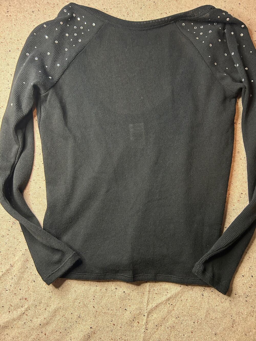 Victoria’s Secret PINK Black Scoop Back Sweater Small Rhinestone Shoulder Detail